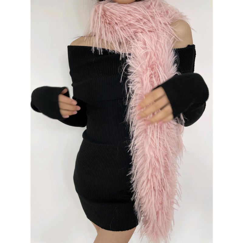 24 أسلوب جديد شخصية فتاة التوابل وشاح ماو ماو طويل تقليد شعر المنك سميك ناعم شمعي دافئ فخم بلون صلب من الصوف - Image 4